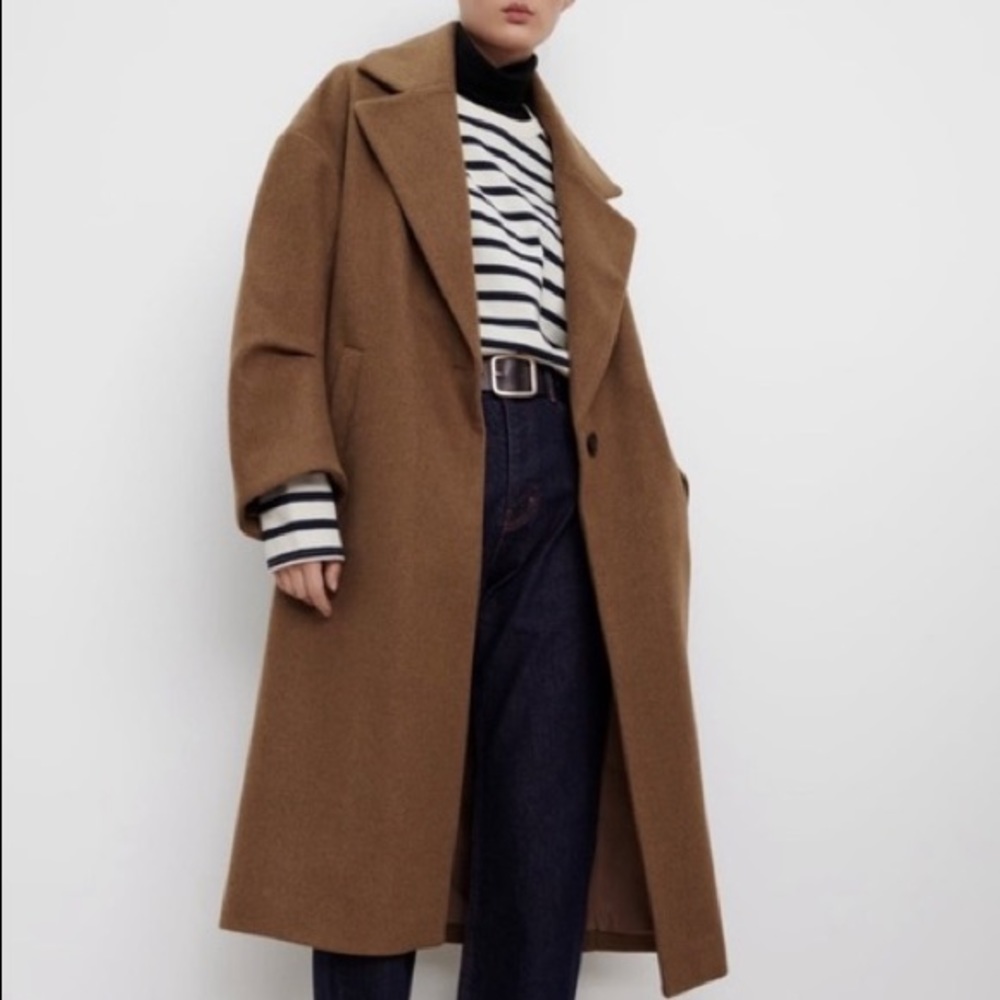 Zara Taupe Brown Oversized Coat XS NWOT